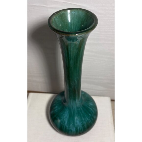 Blue Mountain Pottery Tall Bud Vase 11" Green Drip Glaze Ceramic Canada MCM - Picture 2 of 7
